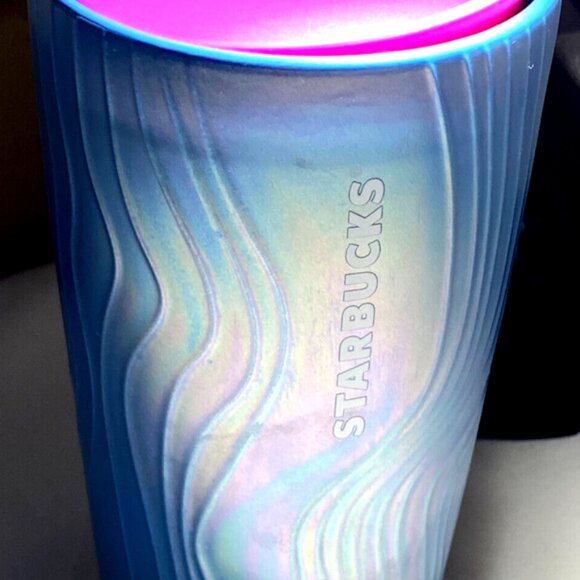 Starbucks 2022  12oz Mug Iridescent Blue Purple Wave Twist Open Lid Coffee Tea - Picture 3 of 16